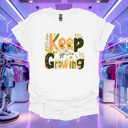 Keep Growing Unisex Softstyle T-Shirt - Inspirational Floral Tee for Personal Growth