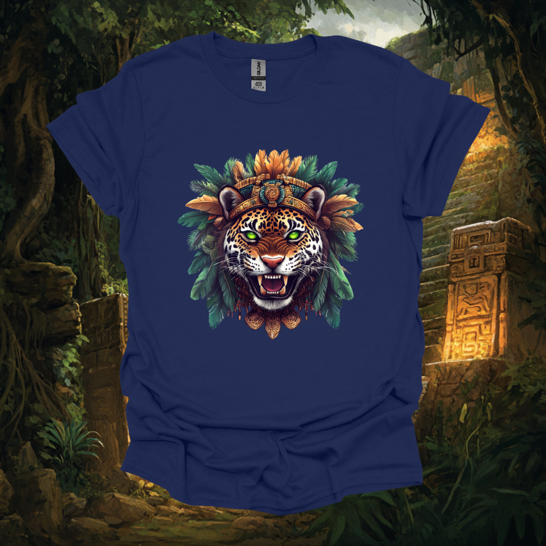 Mayan Jaguar Graphic Unisex Softstyle T-Shirt - Vibrant Jungle Art Tee