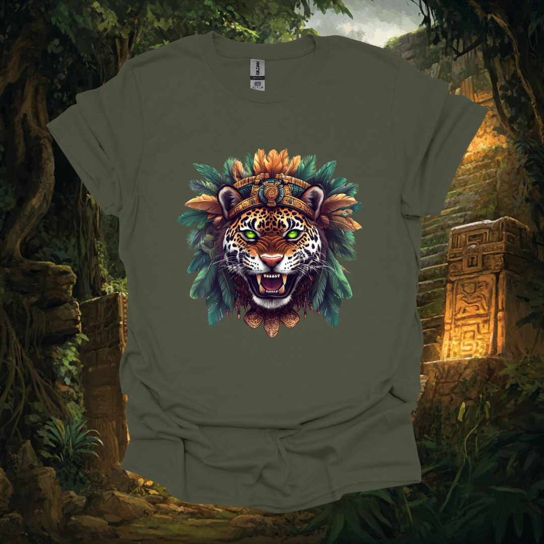 Mayan Jaguar Graphic Unisex Softstyle T-Shirt - Vibrant Jungle Art Tee