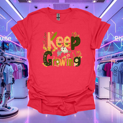 Keep Growing Unisex Softstyle T-Shirt - Inspirational Floral Tee for Personal Growth